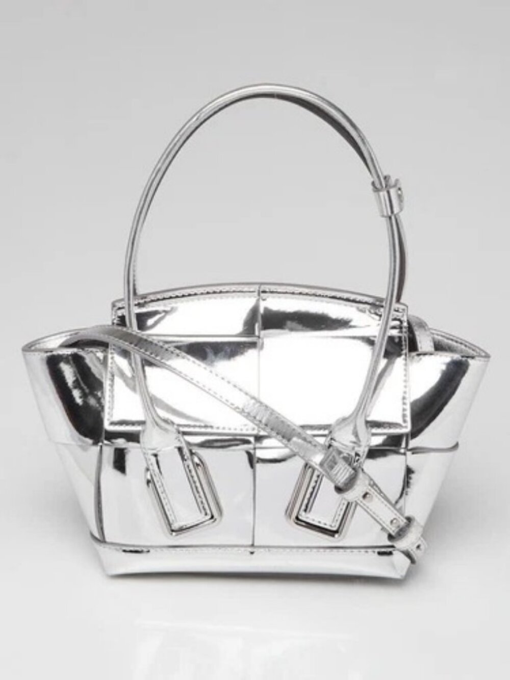 Bottega Veneta Silver Maxi Intrecciato Woven Nappa Leather Mini Arco Tote Bag